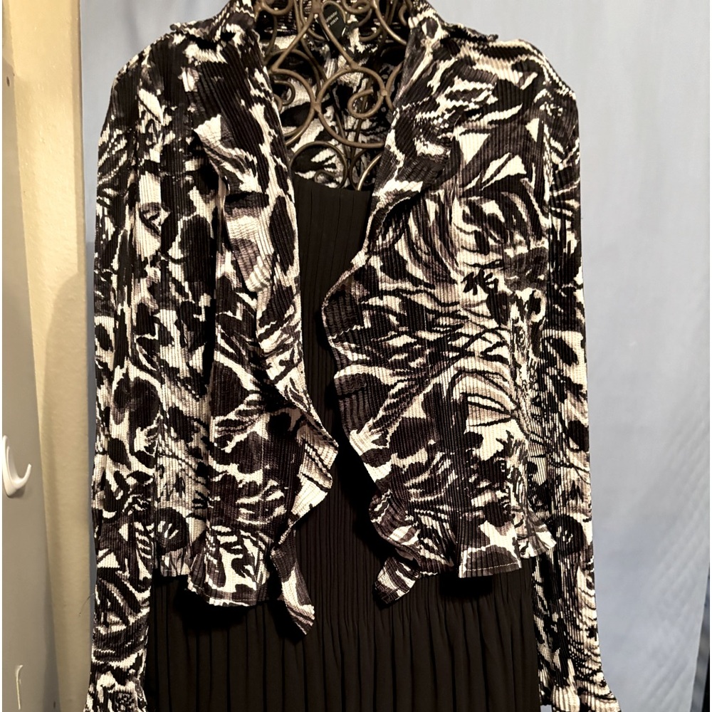 Two piece dress and jacket set. Both are pleated